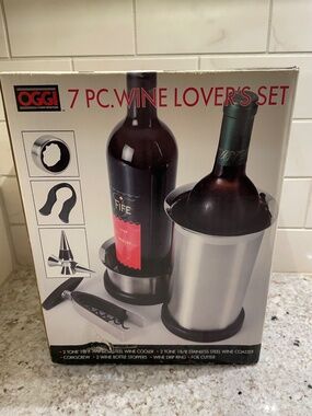 OGGI 7 Pc. Wine Lovers Set Barware- Wine Cooler, Corkscrew, Cutter, Bottle Stop